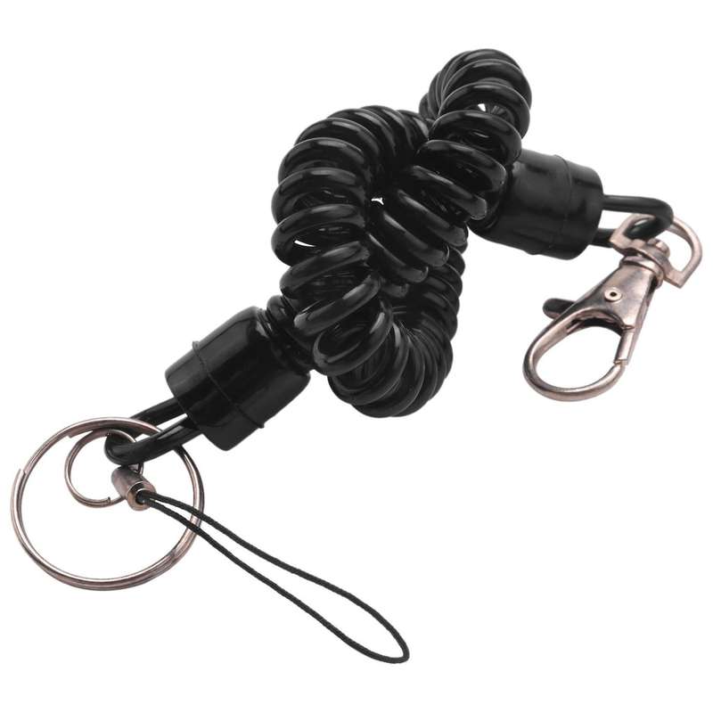 Lobster Clasp Black Spring Stretchy Coil Cord Strap Keychain Rope