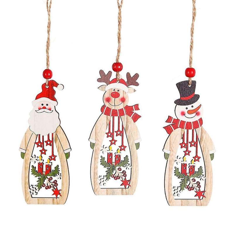 Wooden Diy Christmas Tree Hanging Ornaments Pendant for Home