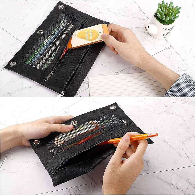 3 Pack 3 Color Zipper Pencil Pouch Pencil Case Bag with Double Pocket