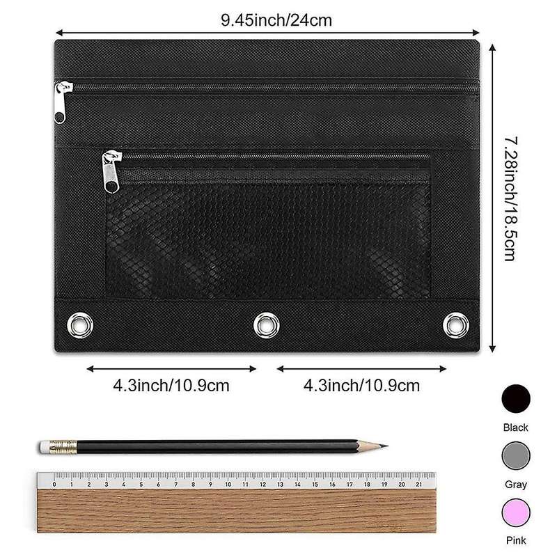 3 Pack 3 Color Zipper Pencil Pouch Pencil Case Bag with Double Pocket