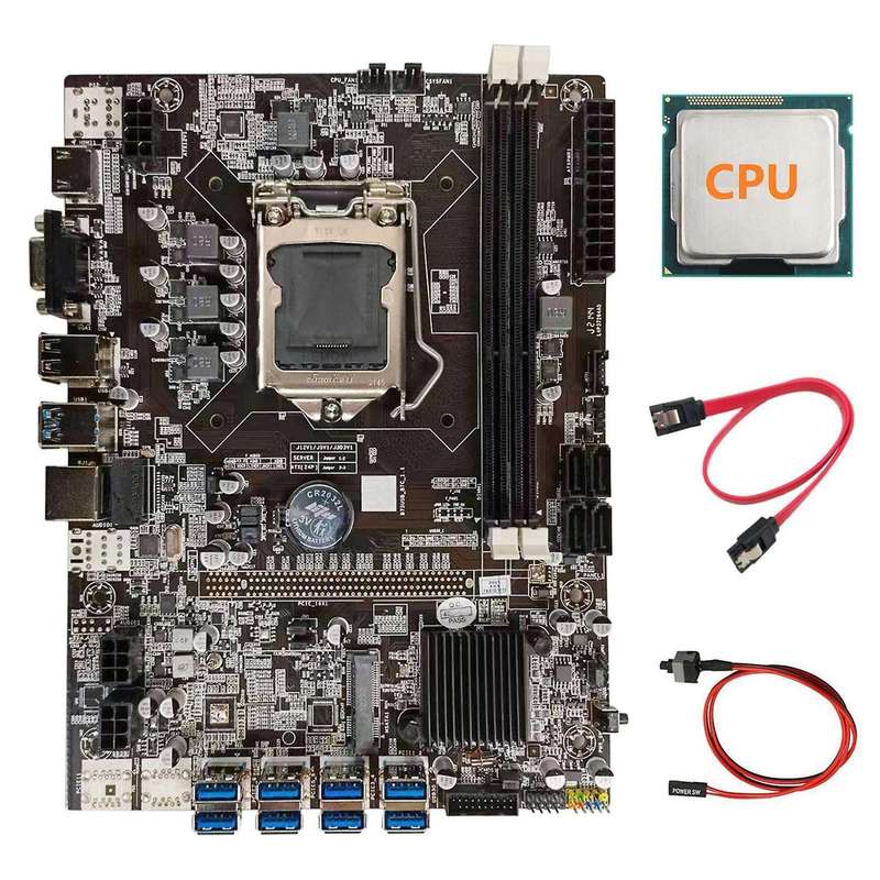 B75 Btc Mining Motherboard+cpu+switch Cable+sata Cable Lga1155