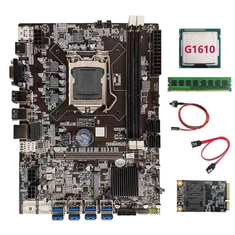 B75 Btc Mining Motherboard+g1610 Cpu+ddr3 4gb 1600mhz Ram+128g Ssd