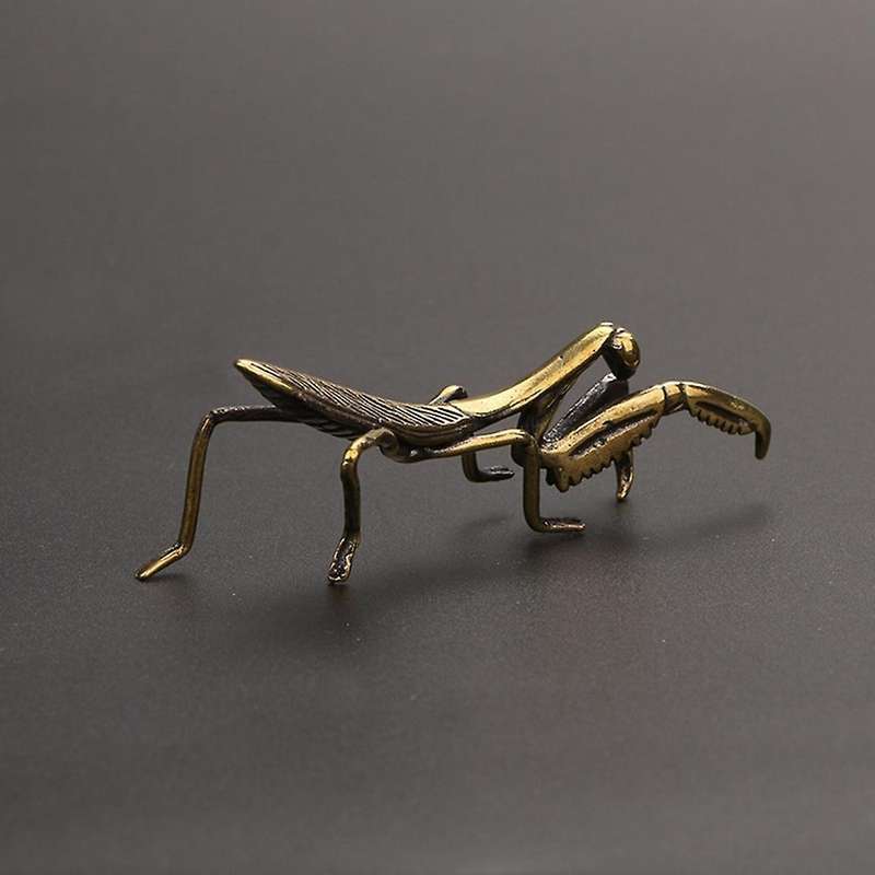 Copper Mantis Miniature Tea Pet Antique Insect Figurine Desk Decor