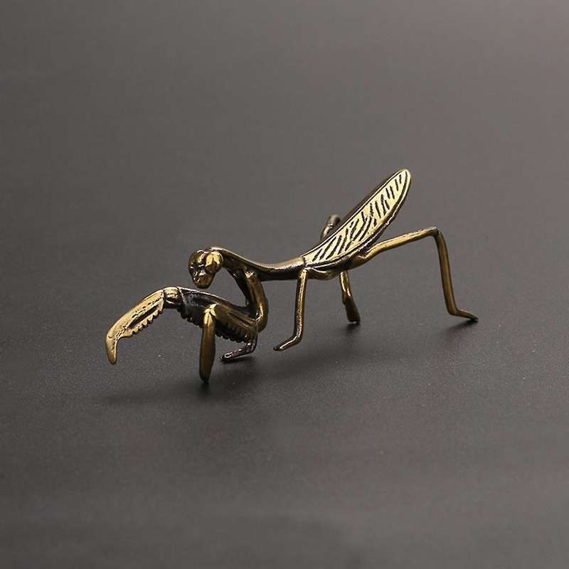 Copper Mantis Miniature Tea Pet Antique Insect Figurine Desk Decor