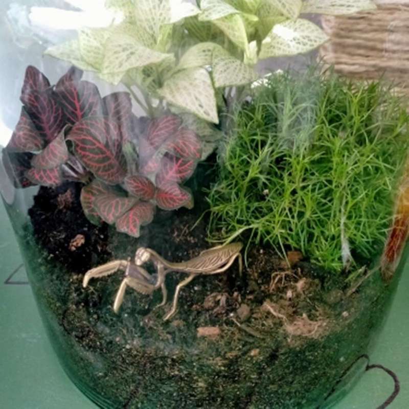 Copper Mantis Miniature Tea Pet Antique Insect Figurine Desk Decor
