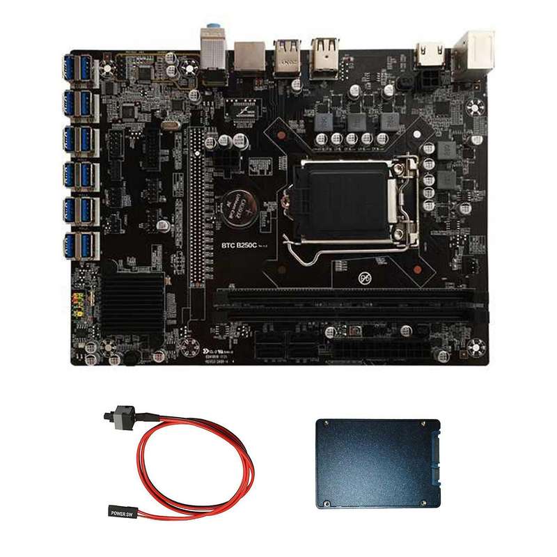 B250c Mining Motherboard with 128g Ssd+switch Computer Motherboard