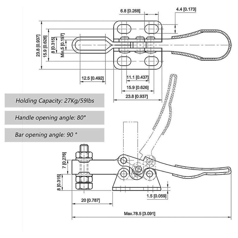 Quick Release Toggle Clamp Antislip Horizontal 59lbs Holding Capacity