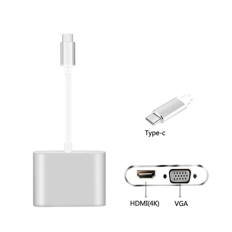 Video Cable Type-c Adapter Dock Hub Usb-c to Hdmi 4k Vga Hd Converter