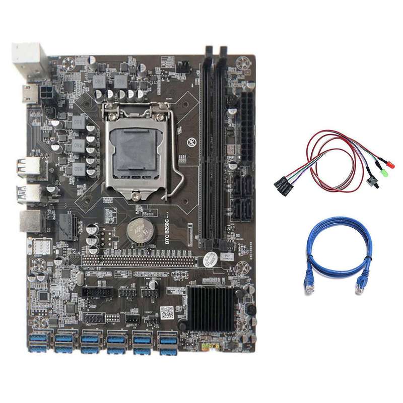 B250c Miner Motherboard+switch Cable with Light+rj45 Cable Lga1151