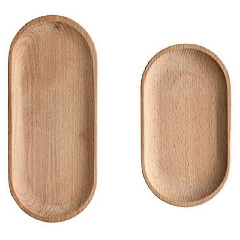 Mini Serving Tray for Jewellery Key Coin Set Of 2, Wood Dessert Tray