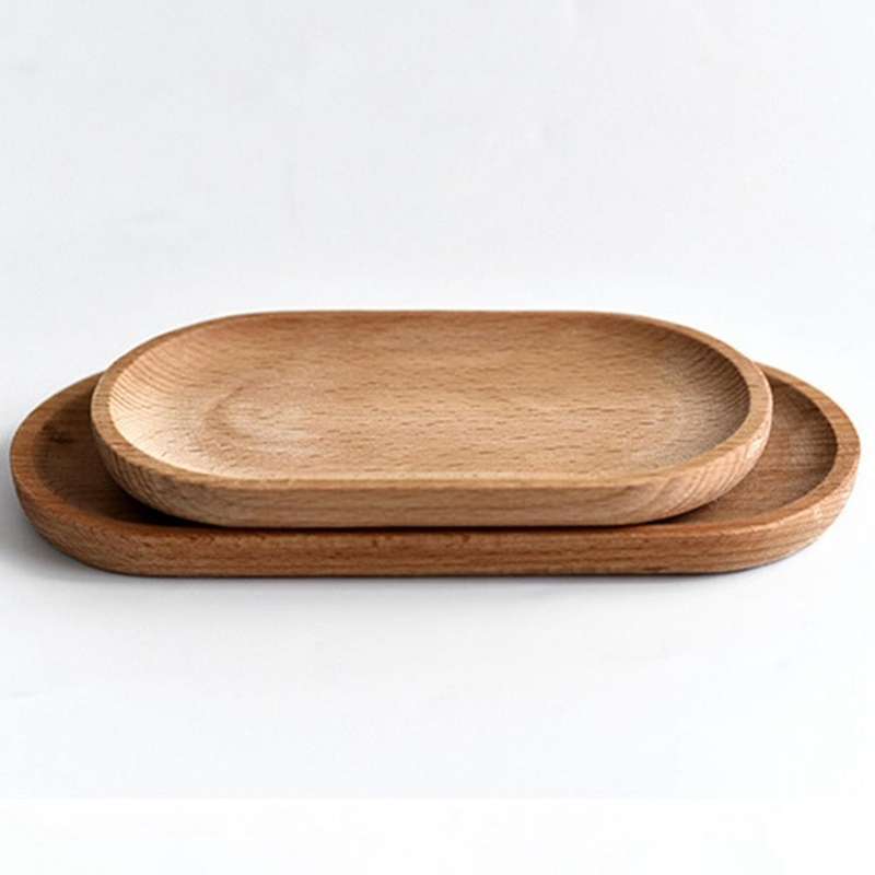 Mini Serving Tray for Jewellery Key Coin Set Of 2, Wood Dessert Tray
