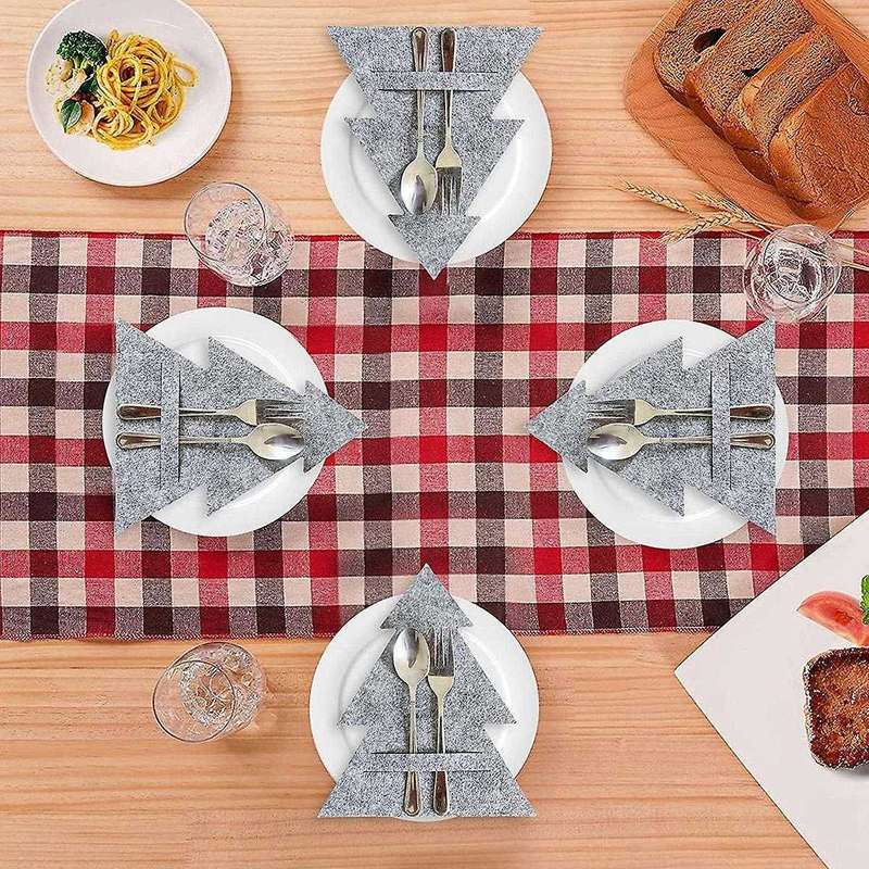 4 Pieces Grey Christmas Tree Cutlery Bag Christmas Tree Cutlery Set