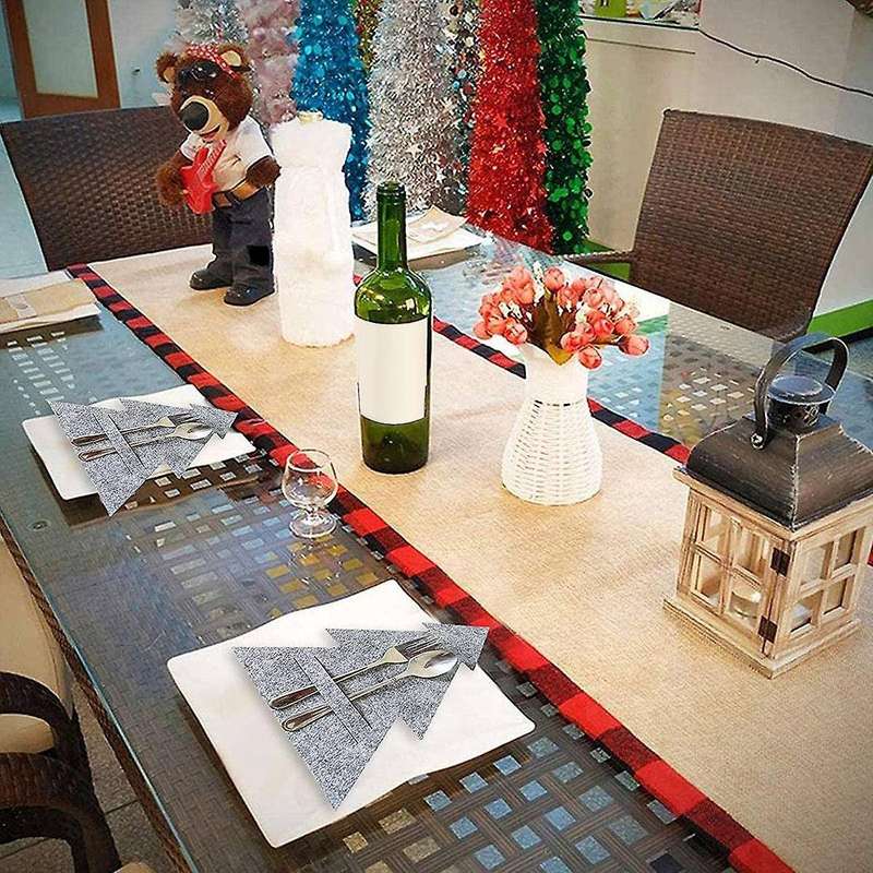 4 Pieces Grey Christmas Tree Cutlery Bag Christmas Tree Cutlery Set