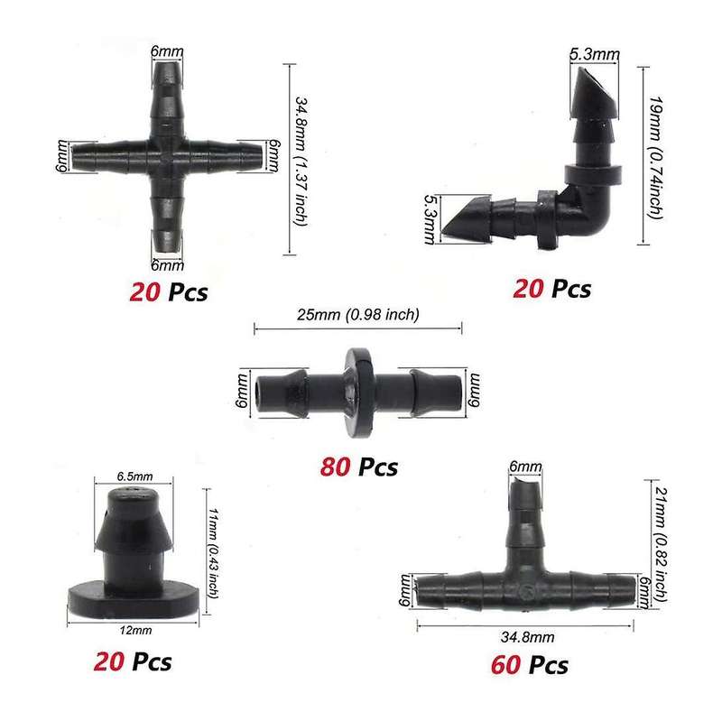 200pcs Irrigation Fittings Kit Drip Irrigation Barbed Connectors