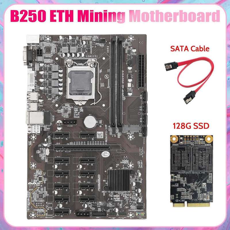 B250b Eth Mining Motherboard+128g Msata Ssd+sata Cable for Btc Miner