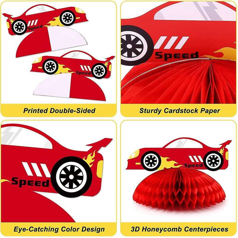 8 Pcs Honeycomb Racing Theme Toppers for Kids Birthday Party Supplies