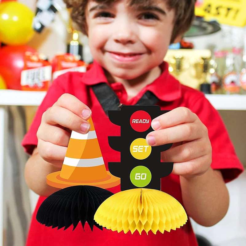 8 Pcs Honeycomb Racing Theme Toppers for Kids Birthday Party Supplies