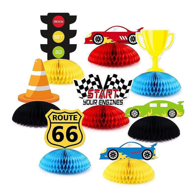 8 Pcs Honeycomb Racing Theme Toppers for Kids Birthday Party Supplies
