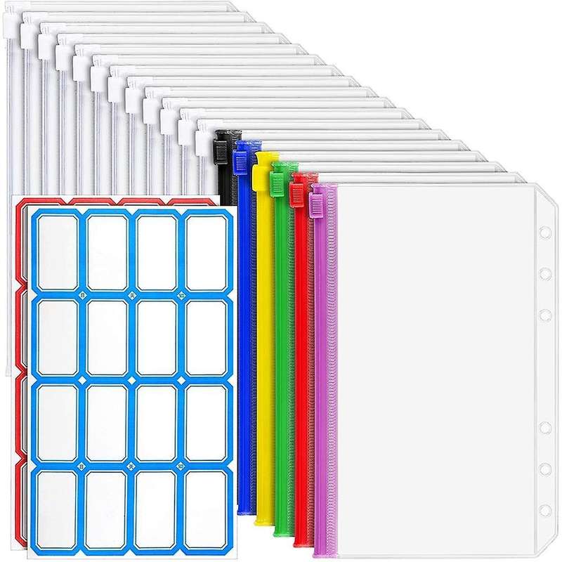 18 Pcs A6 Binder Pockets for Budget Binder, Plastic Envelope Bags