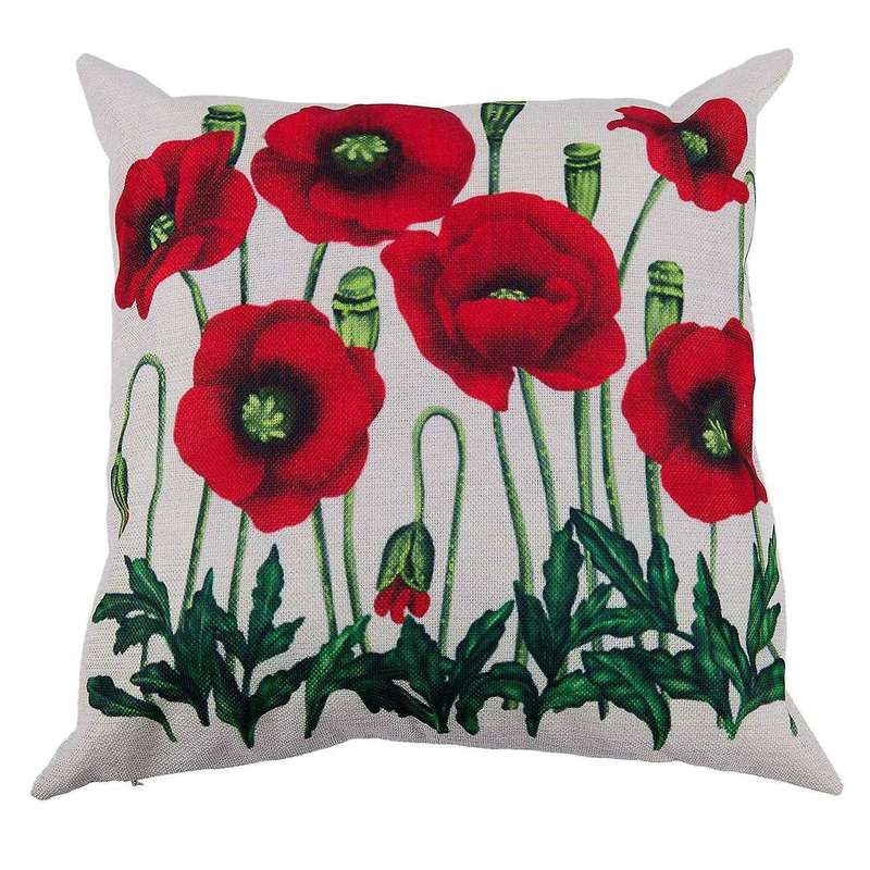 Flax Square Pillow Case Tricolor Poppy Flowers 45*45cm
