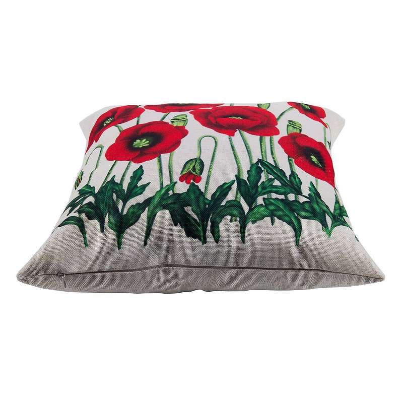 Flax Square Pillow Case Tricolor Poppy Flowers 45*45cm