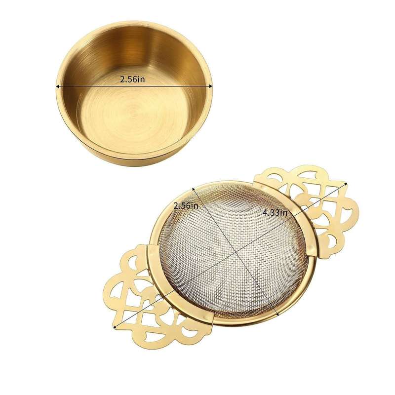 Tea Strainer with Dripping Bowl, Mesh Teapot,2 Pieces,silver and Gold