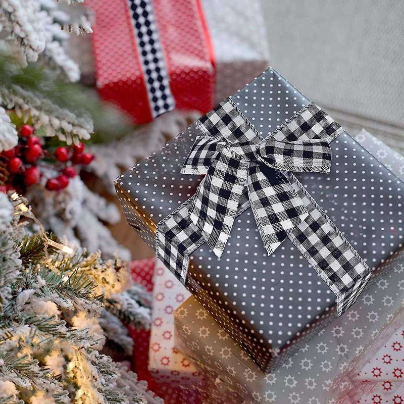 2 Rolls Christmas Ribbon, Christmas Burlap Ribbon Black and White