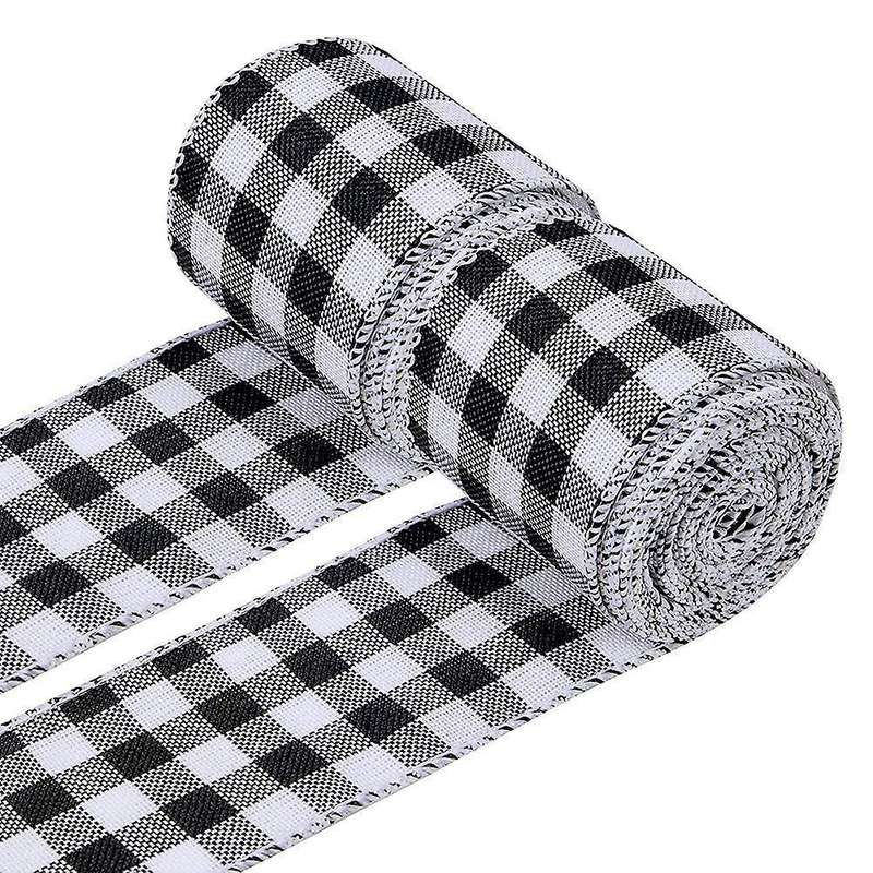 2 Rolls Christmas Ribbon, Christmas Burlap Ribbon Black and White
