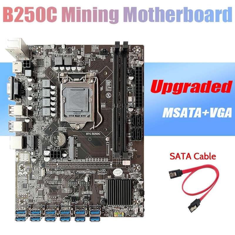 B250c Btc Mining Motherboard+ Cable 12xpcie to Usb3.0 Graphics Card