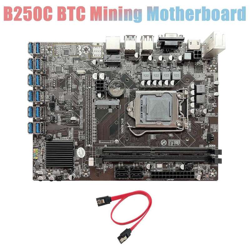 B250c Btc Mining Motherboard+ Cable 12xpcie to Usb3.0 Graphics Card