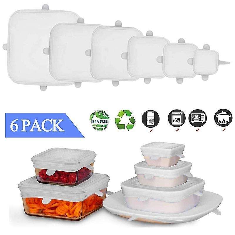 6pcs Reusable Silicone Lids,square Covers for Food Bowl Wraps, Safe