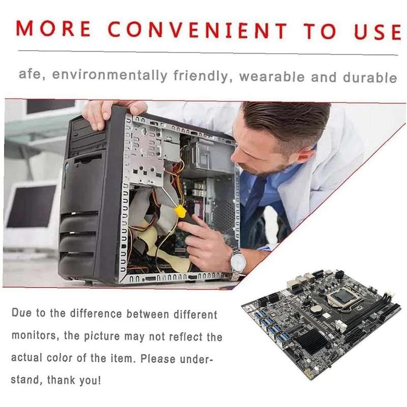 B75 Eth Mining Motherboard 8xpcie Usb Adapter+i3 2100 Cpu+sata Cable