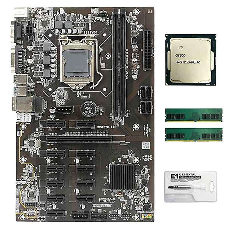 B250 Btc Mining Motherboard with G3900 Cpu+2x8g Ddr4 Memory+thermal