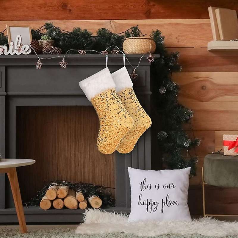 Sequin Christmas Stockings - Fireplace Candy Gift Bag, Rose Gold