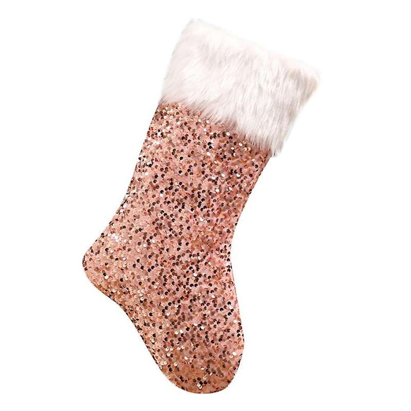 Sequin Christmas Stockings - Fireplace Candy Gift Bag, Rose Gold