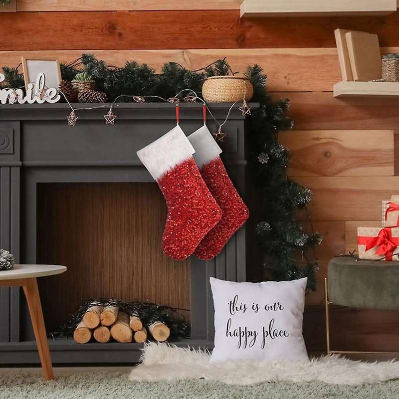 Sequin Christmas Stockings - Fireplace Candy Gift Bag, Rose Gold