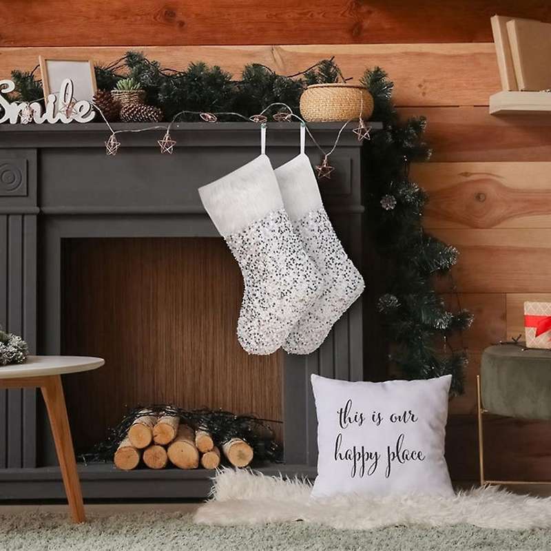 Sequin Christmas Stockings - Fireplace Candy Gift Bag, Rose Gold