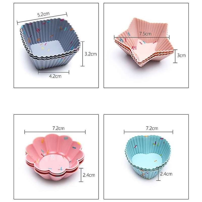 12pcs Reusable Silicone Cupcake Mold Muffin Cake Baking Molds