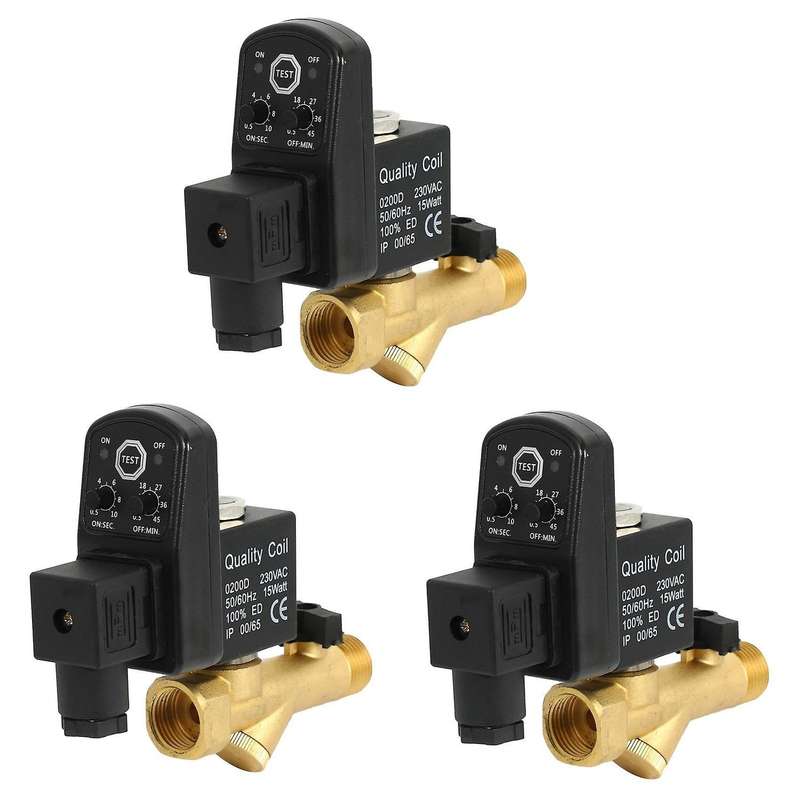 3x Ac 220v 1/2inch Electronic 2way Air Compressor Tank Drain Valve