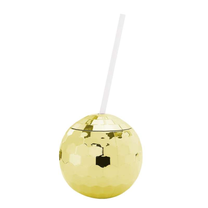 Disco Flash Ball Cocktail Cup Glass Drinking Tea Bottle Gold B