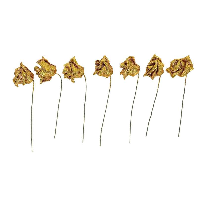 21pcs Foam Glitter Artificial Rose Decor, Gold