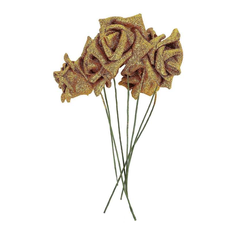 21pcs Foam Glitter Artificial Rose Decor, Gold