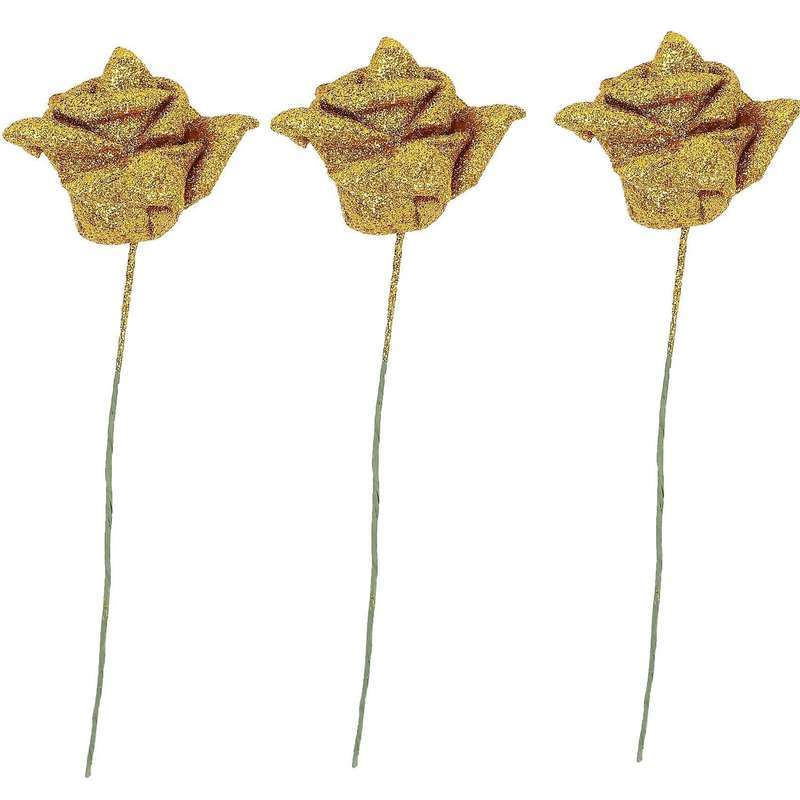 21pcs Foam Glitter Artificial Rose Decor, Gold