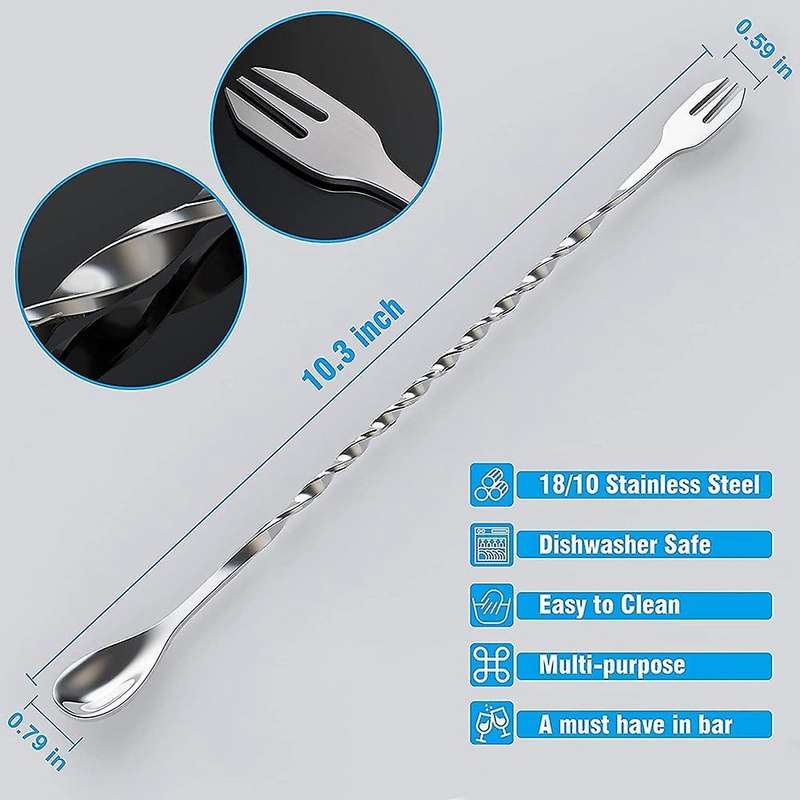 10 Pack Mixing Spoons,10 Inch Stainless Steel Cocktail Stirrer