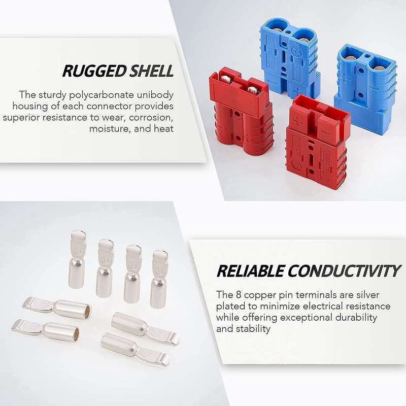 2pcs 6-12 Awg 50a Battery Power Connector Cable for Winch Trailer