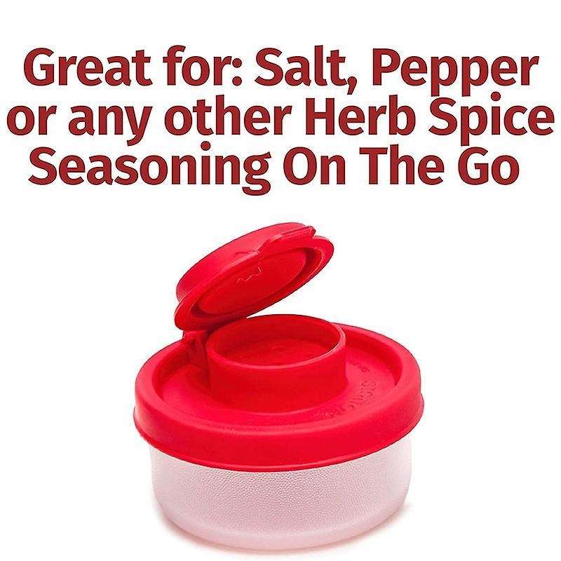 A Set Of Salt and Pepper Shakers with Red Covers Lids Jar Dispenser