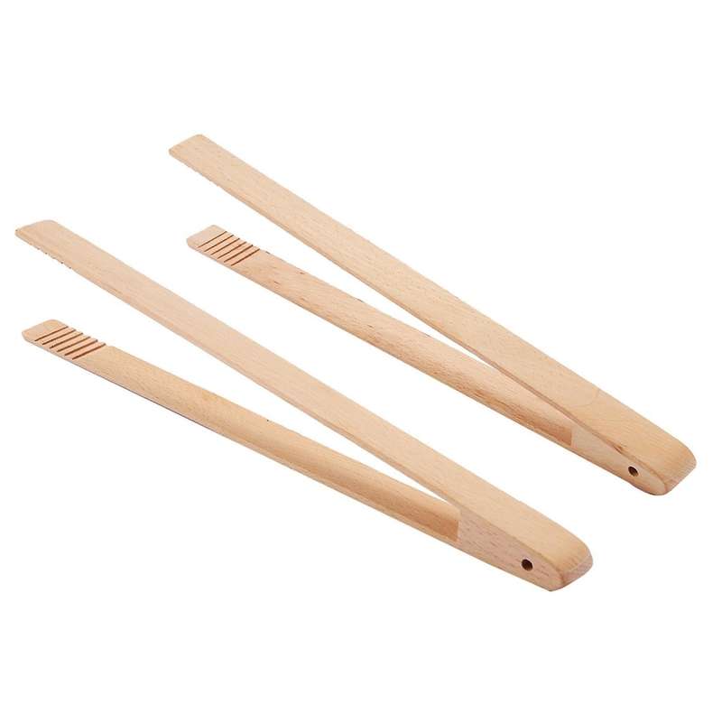4 Packs 12 Inch Wood Tongs for Food, Meat, Grabbing Toast and More