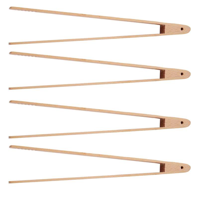 4 Packs 12 Inch Wood Tongs for Food, Meat, Grabbing Toast and More