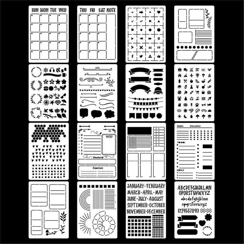 16pcs Journal Stencils Set for Journal Stencils A5 Dotted Journals