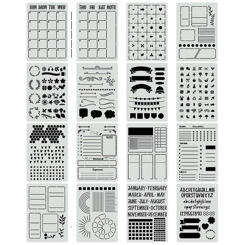 16pcs Journal Stencils Set for Journal Stencils A5 Dotted Journals
